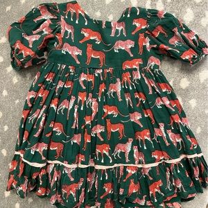 Pink Chicken Toddler Green Dress with Tigers Size 2